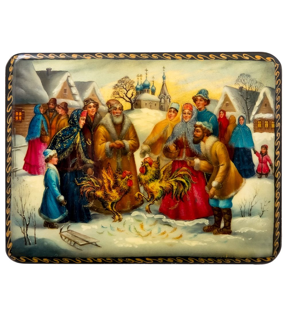 ШК-19/63 Шкатулка в технике декупаж «Бой петухов» (10х8х3,5)