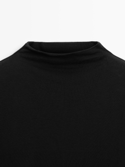 Massimo Dutti Хлопковая футболка в рубчик с длинными рукавами, черный