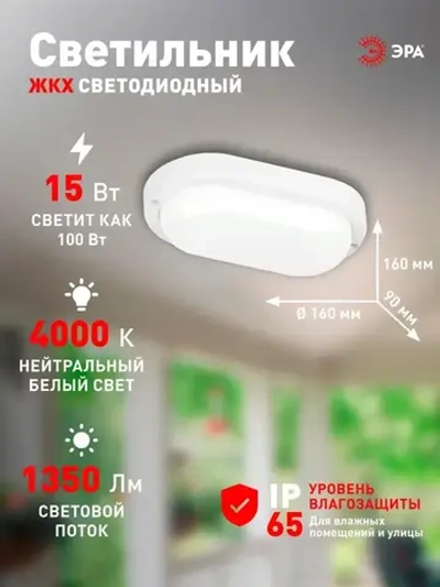 Светильник ЖКХ светодиодный ЭРА SPB-212-0-40K-015 15Вт 1350Лм 4000К IP65 160х90х37мм ОВАЛ