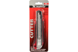 Нож, 25 мм, выдвиж. лезвие, усилен. металл. направляющая, металл. обрезин. рукоятка Matrix (Матрикс)