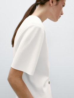 Massimo Dutti Кардиган с короткими рукавами из струящегося трикотажа, белый