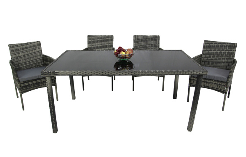 Набор мебели Garden Story Нестор 3 уп. (стол + 4 Стул Garden Storyа ротанг серый, подушки серые)