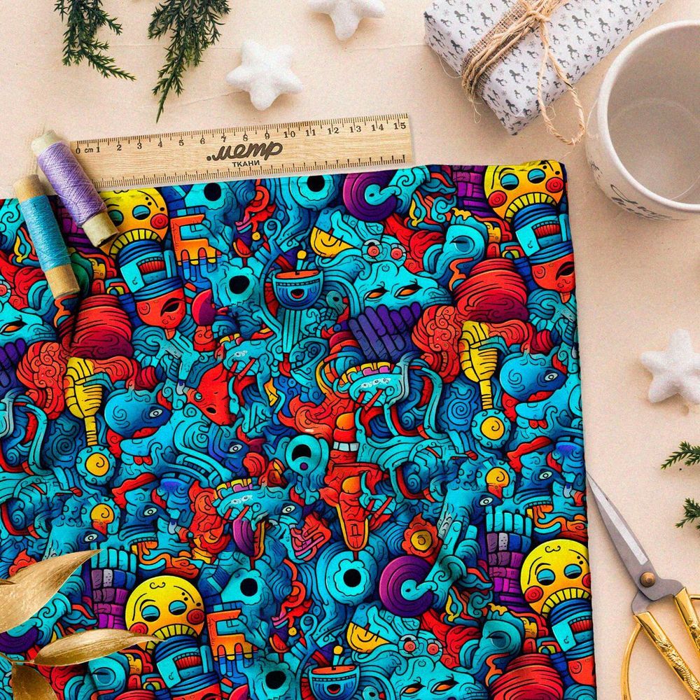 Ткань Барби мультяшный хаос