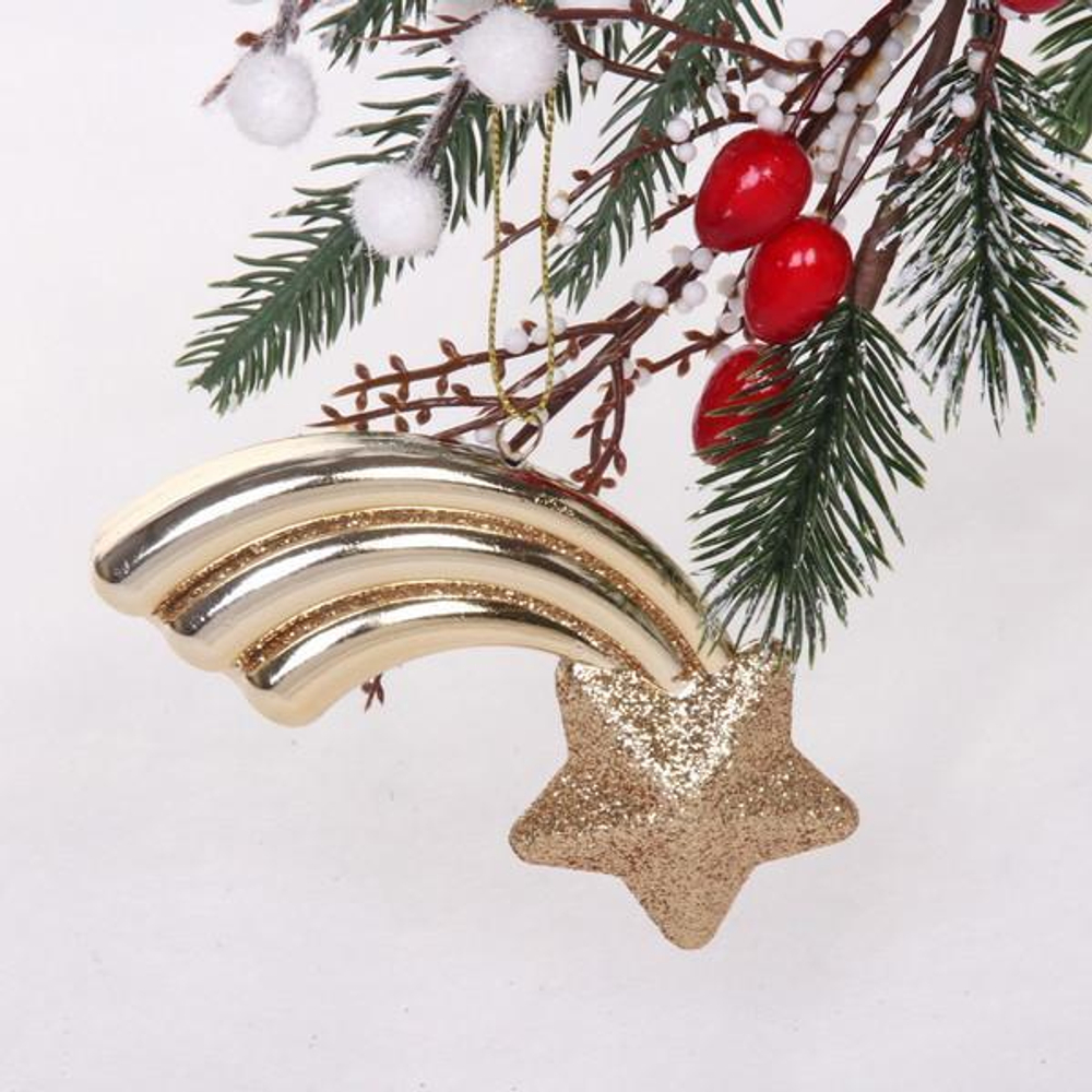 Ёлочная игрушка "Звезда желаний" 11*5*1,5 см, шампань (Серпантин)