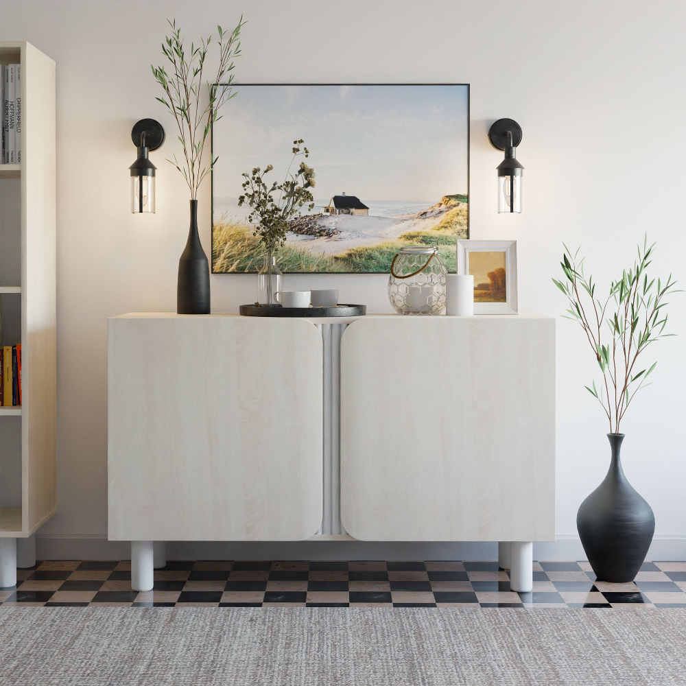 Дизайнерская тумба Ола 2 двери, шкаф-буфет на ножках, 120х40х75 см, ЛДСП/сосна