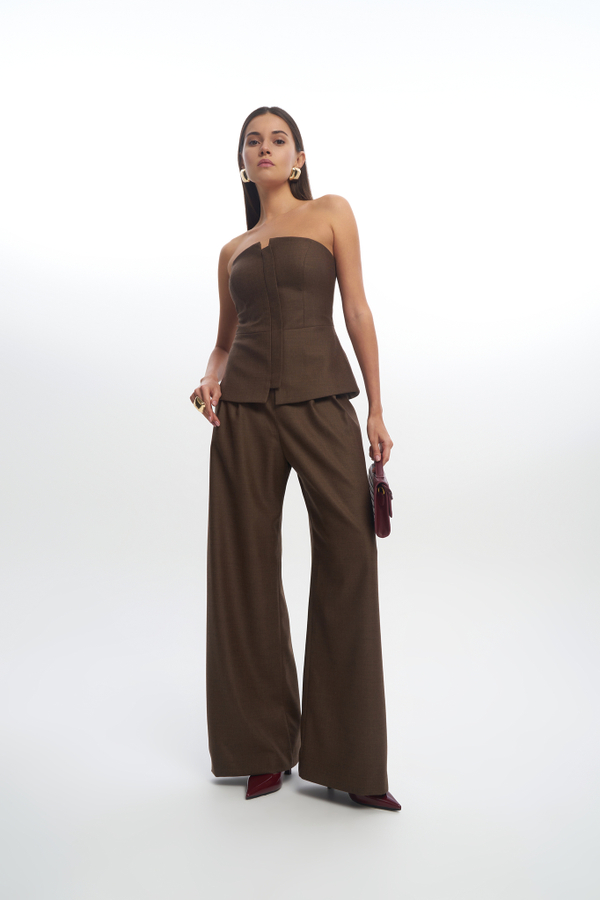 Брюки палаццо MONRO из итальянской шерсти цвета какао