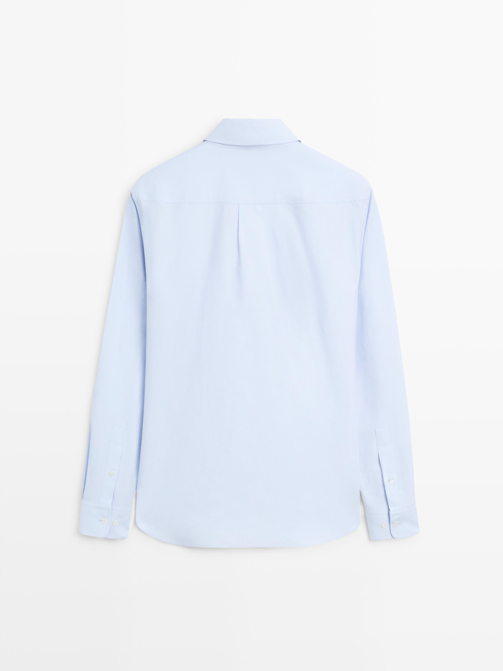 Massimo Dutti Рубашка из смесовой хлопковой ткани с карманом, небесно-голубой