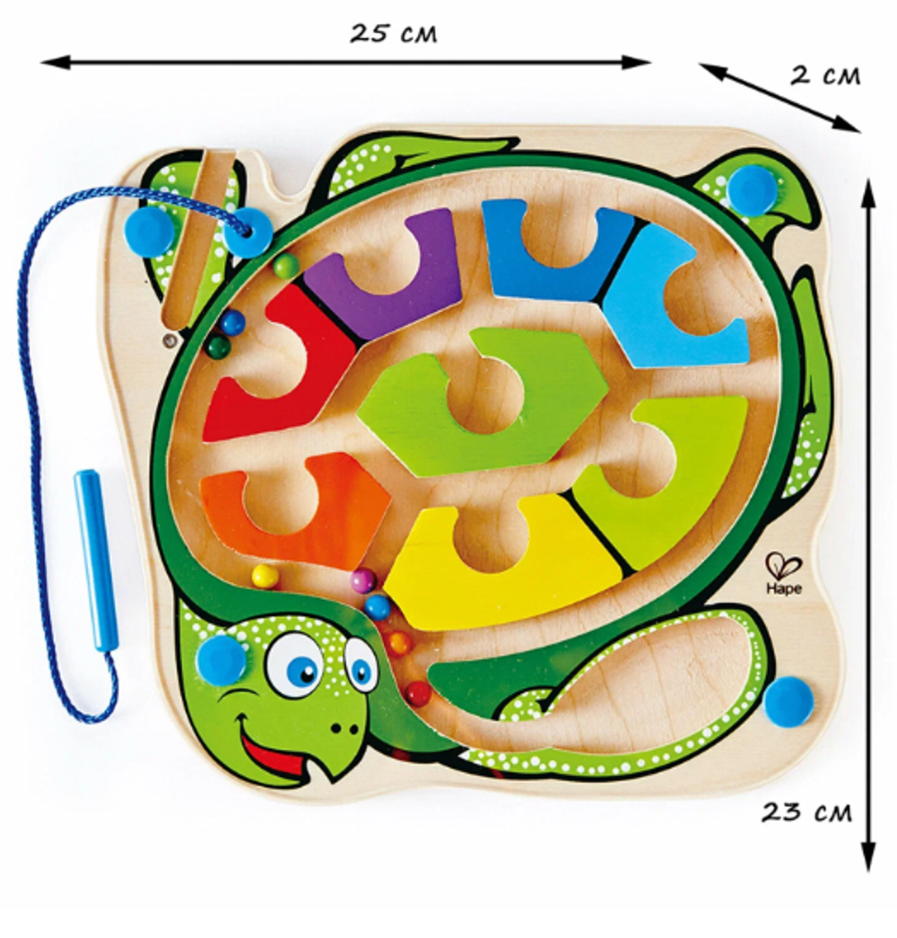 Детский магнитный лабиринт с шариком "Черепашка", учим цвета радуги