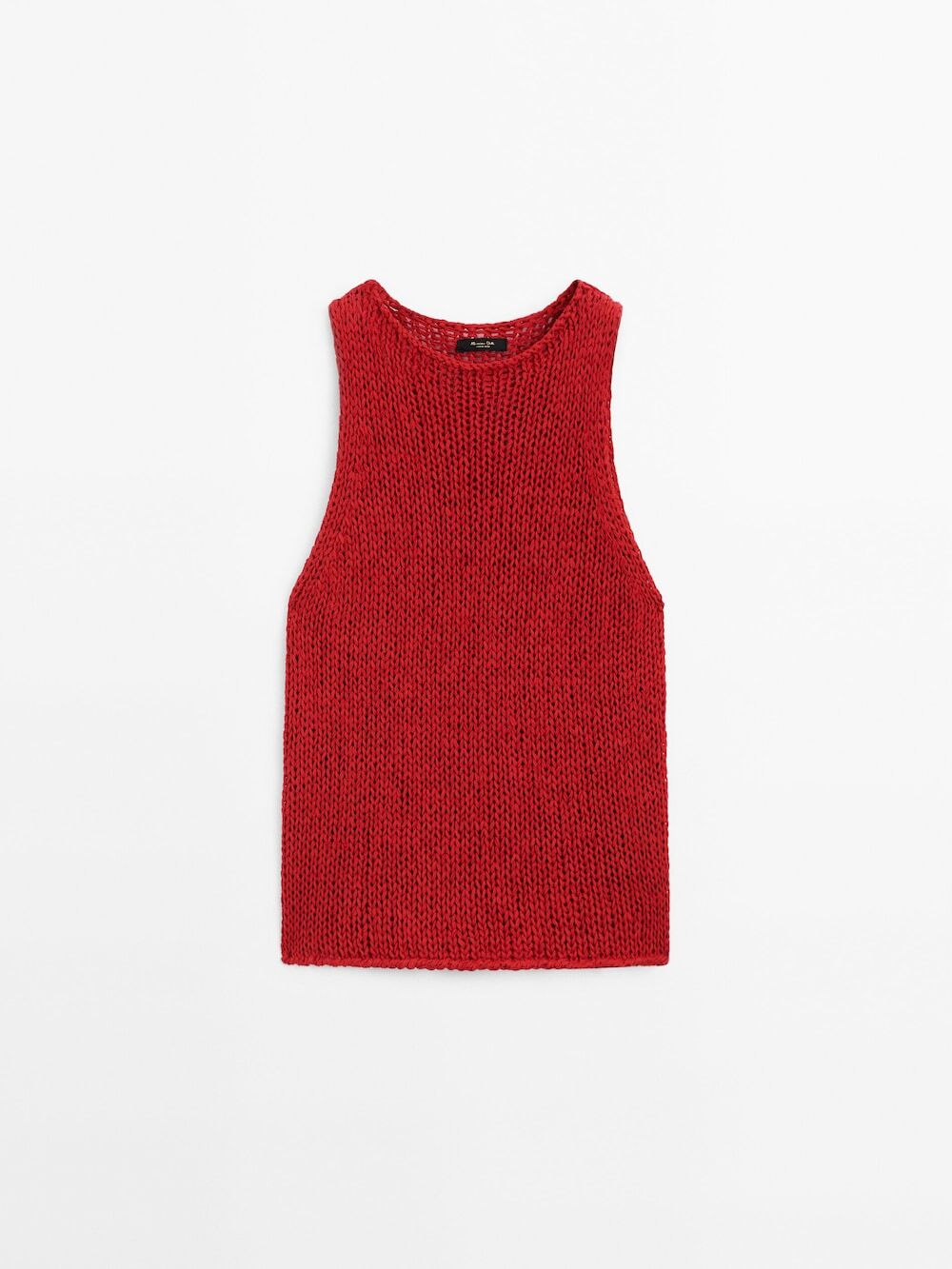 Massimo Dutti Однотонный трикотажный топ с круглым вырезом, красный