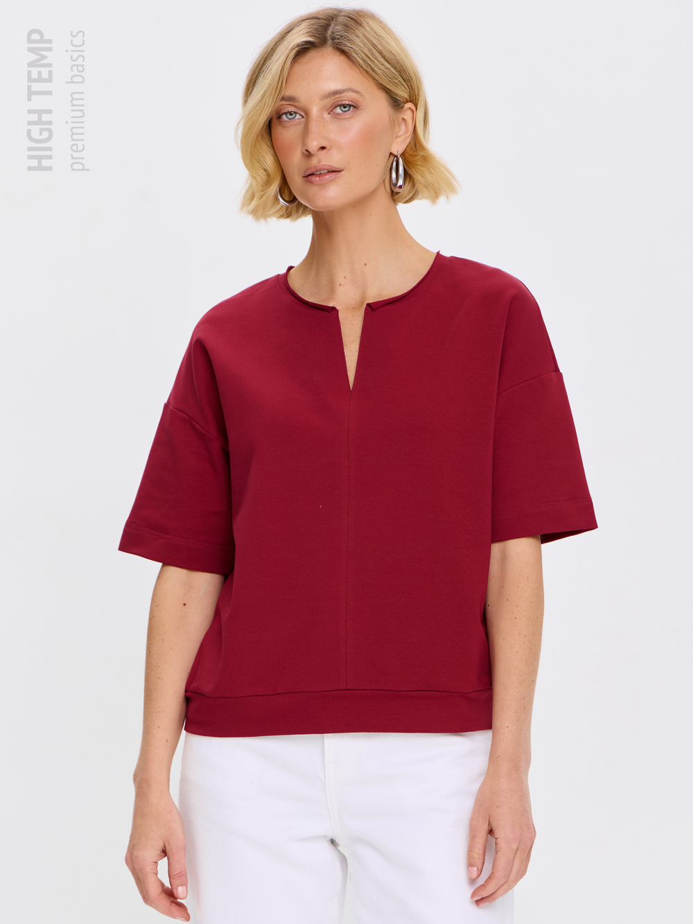 Плотная футболка из футера 2-нитки с V-вырезом HIGH TEMP