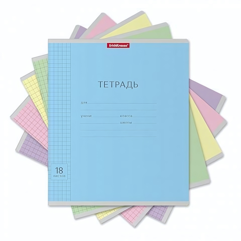 Тетрадь школьная А5 18л клетка классика "Visio" в ассорт. (ErichKrause) микс цветов (комплект 5 шт)