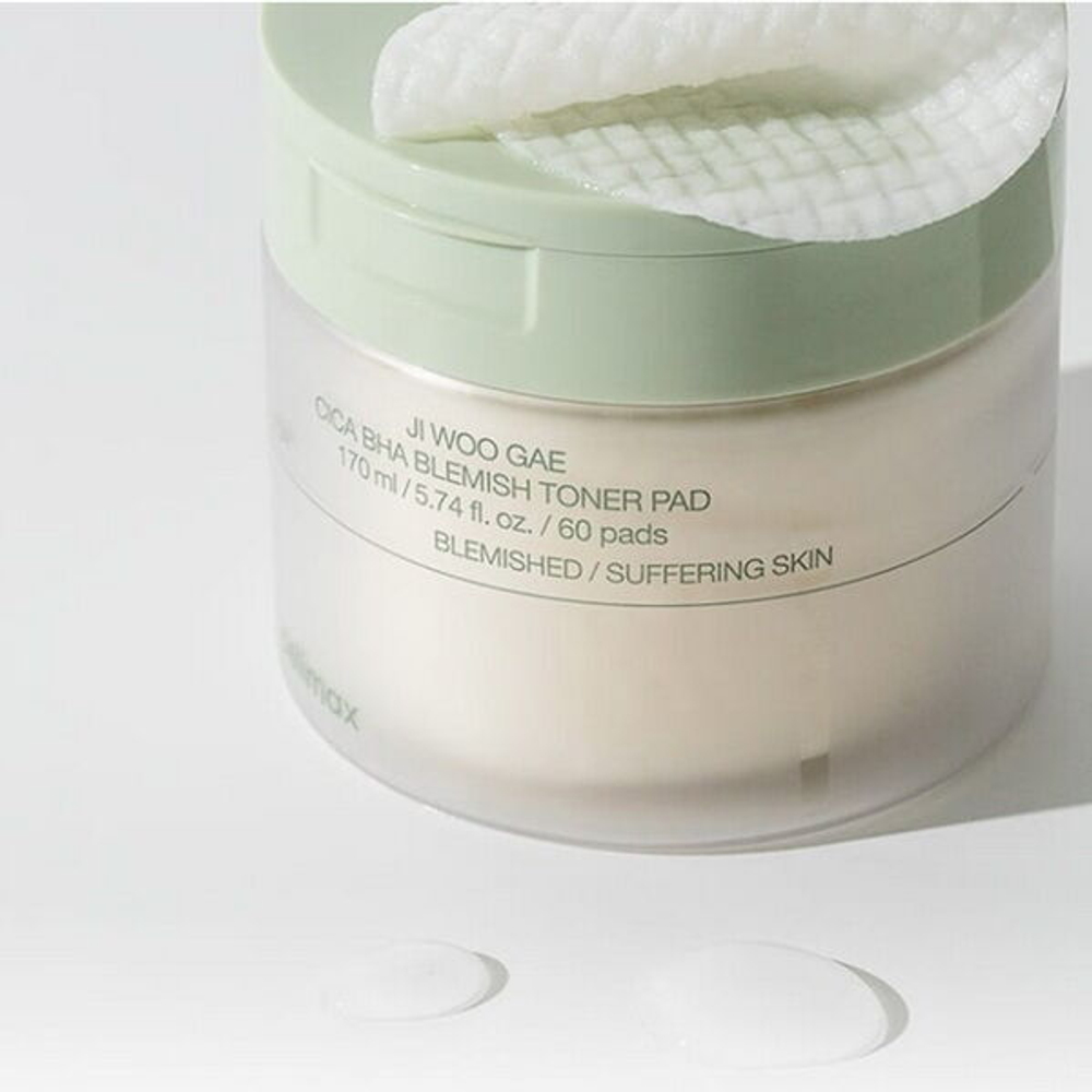 Тонер-пэды от воспалений для проблемной кожи Celimax Ji Woo Gae Cica BHA Blemish Toner Pad, 60шт (170мл)