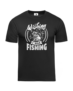 Футболка Wishing I was fishing прямая черная с белым рисунком