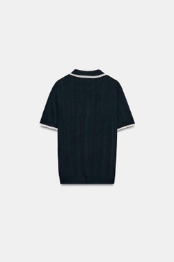 ZARA КАРДИГАН ПОЛО С КРУЖЕВОМ И КОРОТКИМИ РУКАВАМИ, МОРСКОЙ СИНИЙ