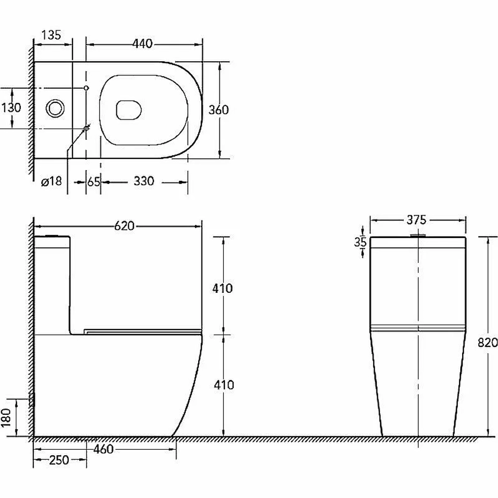 Унитаз напольный SantiLine SL-5016MB безободковый, с бачком, с крышкой микролифт, черный матовый