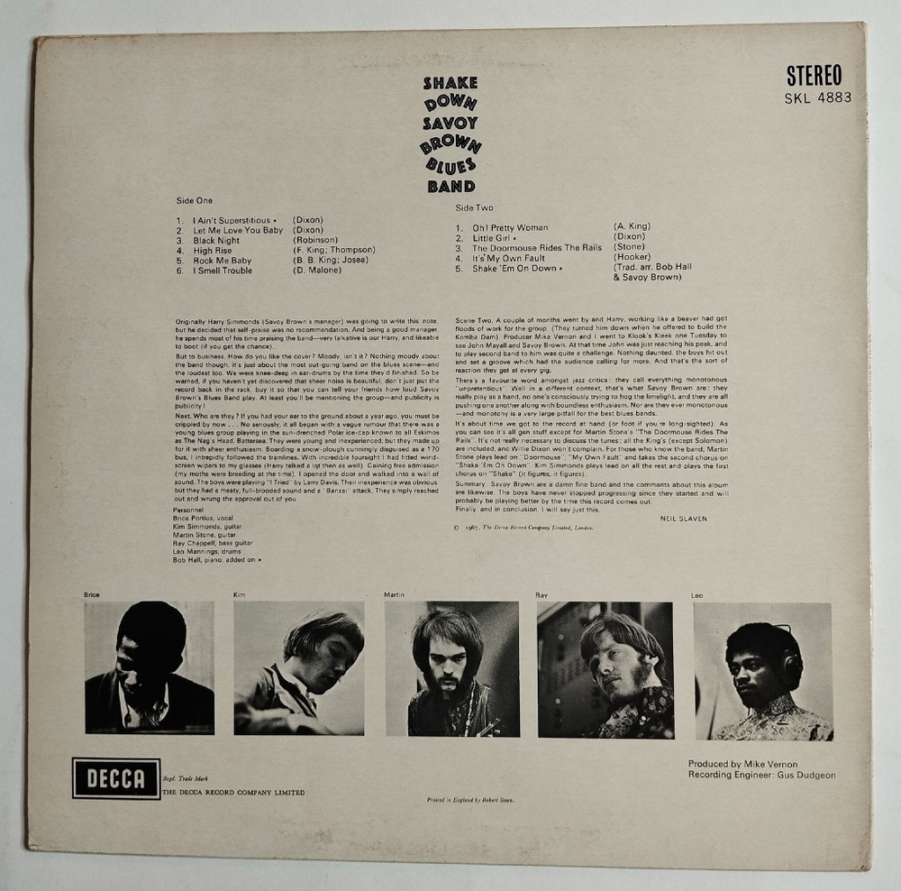 Винтажная виниловая пластинка LP Savoy Brown Blues Band Shake Down (UK 1967)