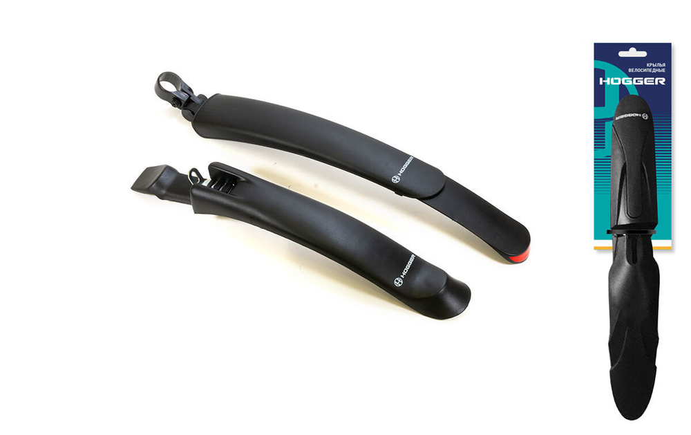 Крылья HOGGER 20-28", к-кт перед./задн. раздвижное с отражателем, крепеж: перед. за бустер вилки, задн. за подседельный штырь; пластик, черный
