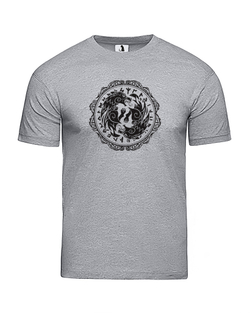Скандинавская футболка с волком и рунами unisex серая меланж с черным рисунком
