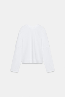 ZARA ФУТБОЛКА С ДВОЙНЫМ ЭФФЕКТОМ И ДЛИННЫМИ РУКАВАМИ, БЕЛЫЙ