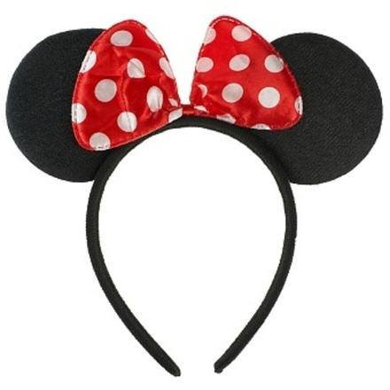 Ободок Мышка с красным бантиком, крупный белый горох, Черный