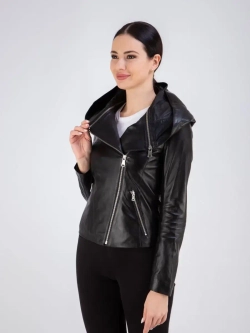 Куртка женская из натуральной кожи с капюшоном трансформер