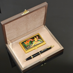 Набор подарочный "Иван и Жар-птица" №051 визитница персональная с ручной росписью и ручка Parker