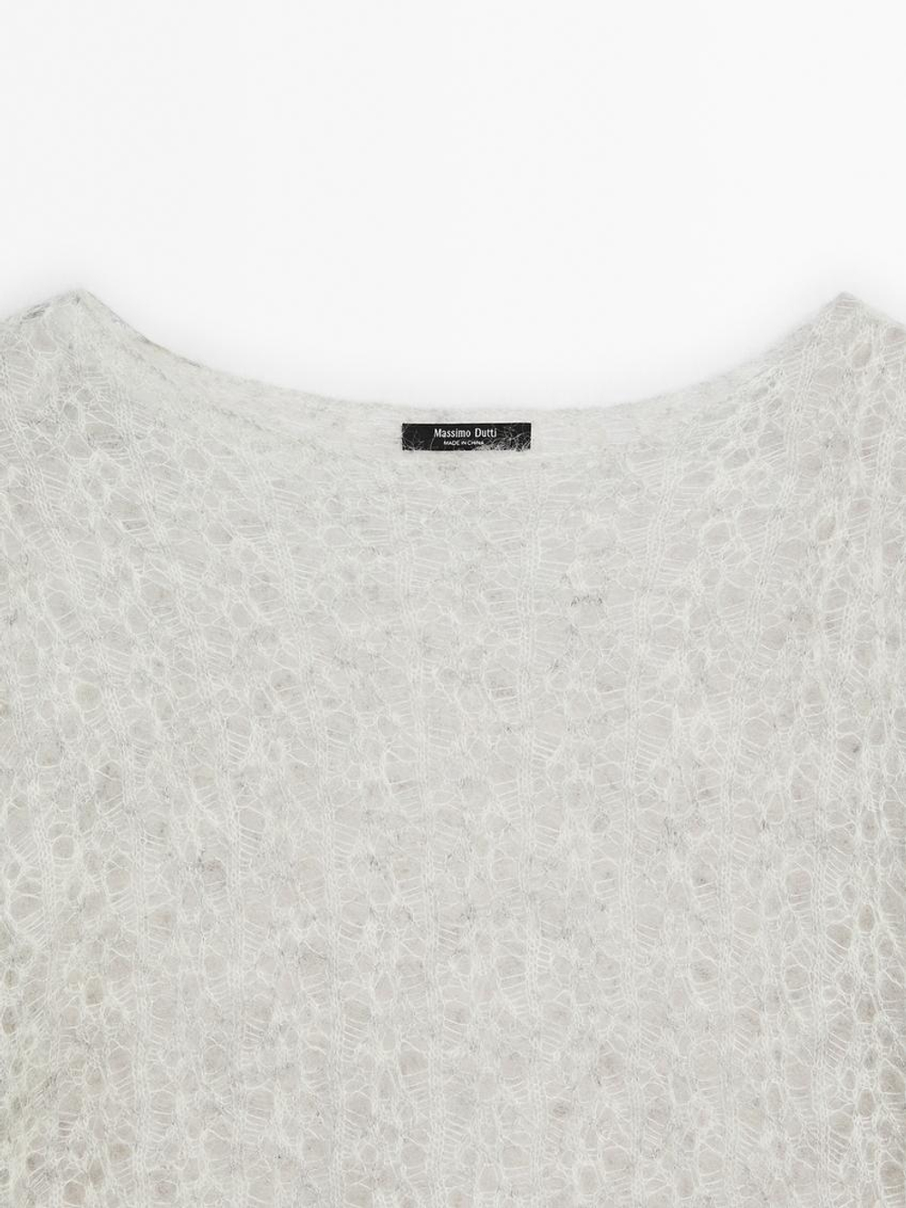 Massimo Dutti Свитер ажурной вязки из смесовой альпаки, светло-серый
