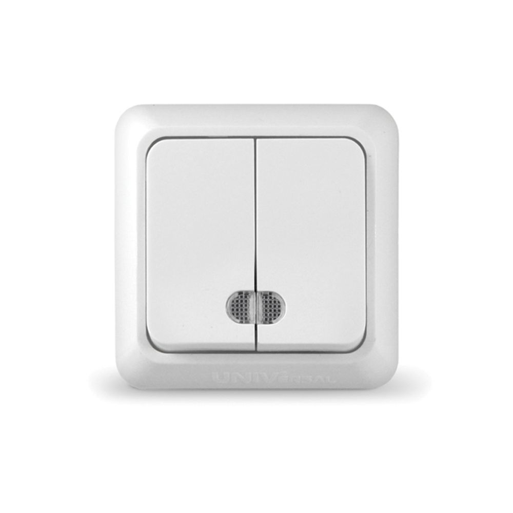 Выключатель UNIVersal Олимп 2-кл. с подсв.о/п бел. 10A 250В