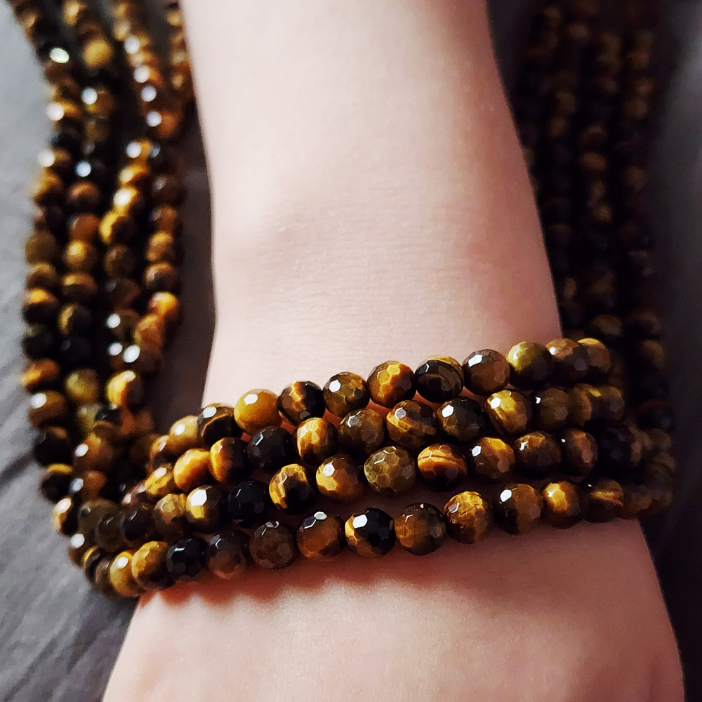 Тигровый глаз, шар, мелкая огранка, 6мм, цена за нить 9.5см (1/4)