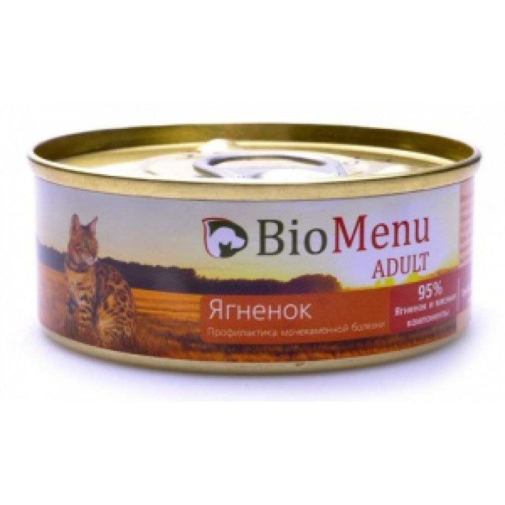 BioMenu Консервы д/кошек мясной паштет с Ягненком, 100гр