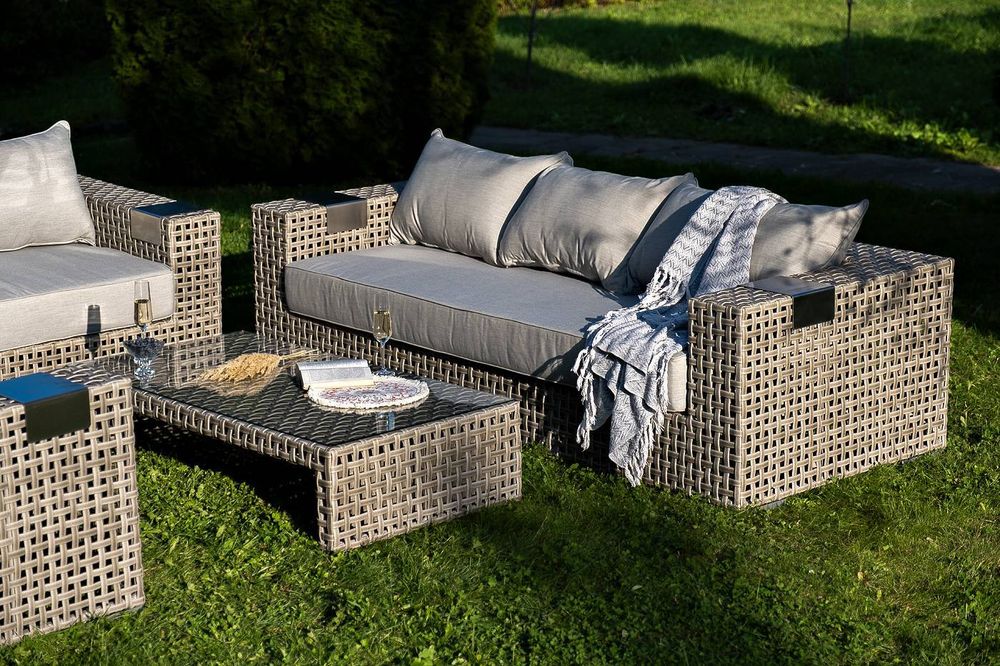 "Тито" лаунж-зона из искусственного ротанга, цвет серый