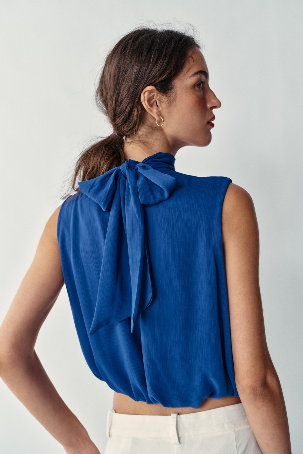 ZARA ДРАПИРОВАННЫЙ ТОП-БАЛЛОН, КОБАЛЬТОВЫЙ