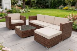 "Даллас" лаунж-зона из искусственного ротанга на 5 персон, цвет коричневый