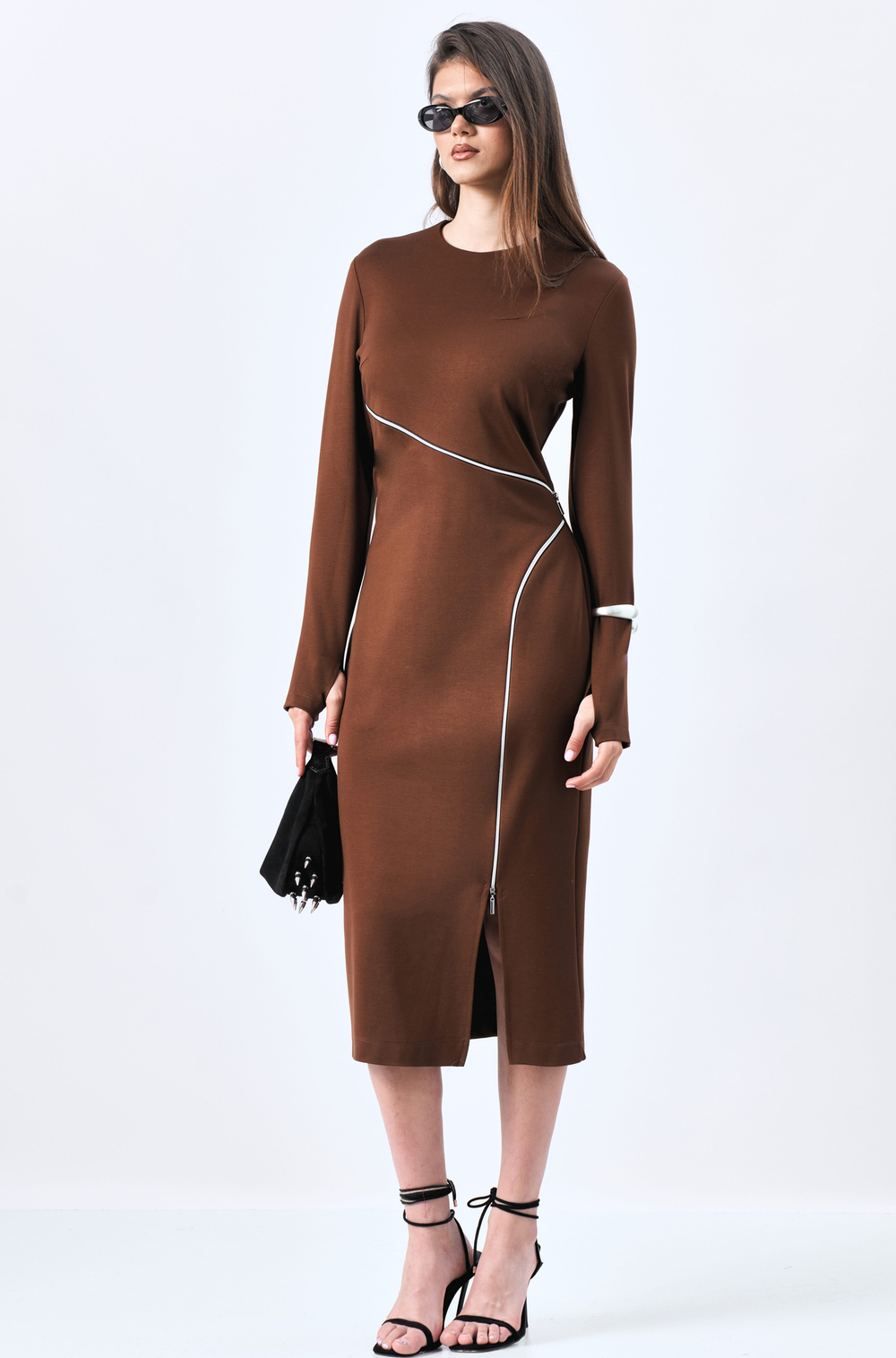 Платье трикотажное с молниями 1222 корица