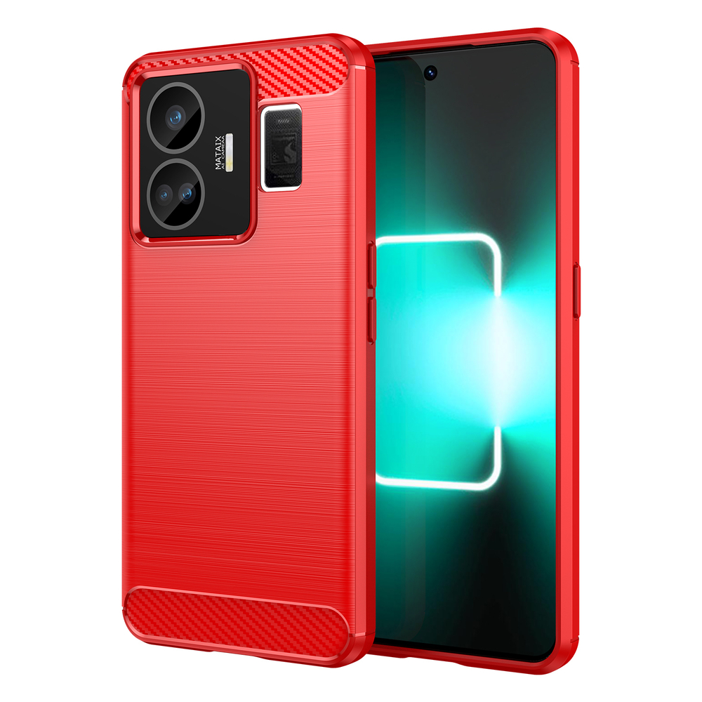 Чехол красного цвета с дизайном в стиле карбон на смартфон Realme GT3, серия Carbon от Caseport