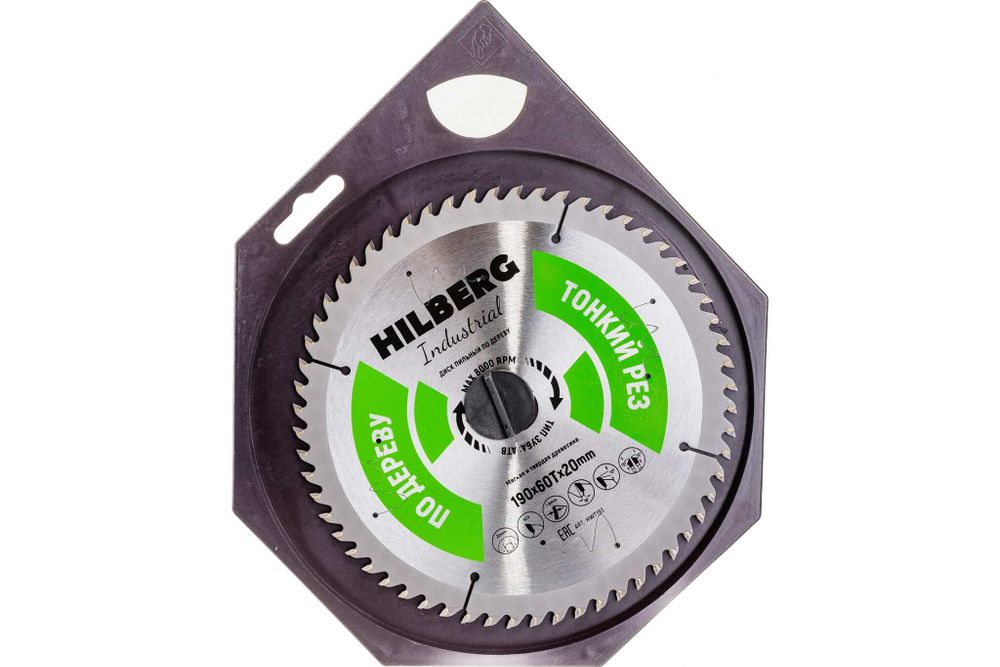 Диск пильный Hilberg Industrial Дерево тонкий рез 190*20*60Т HWT193