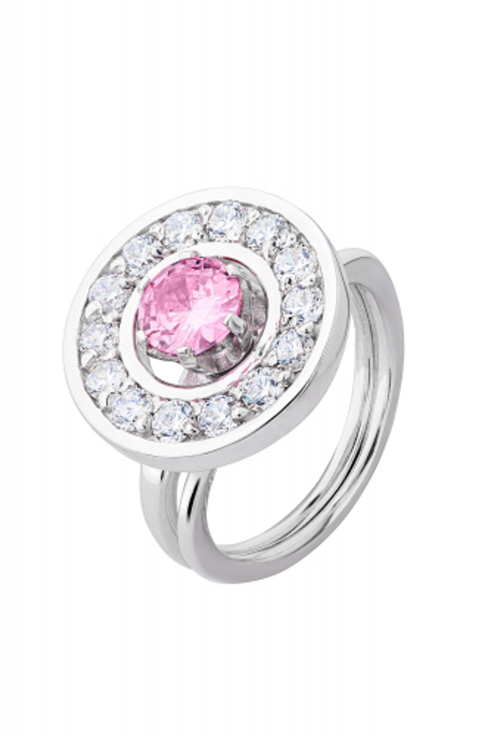 Кольцо сборное из серебра со вставками из розового и бесцветных фианитов