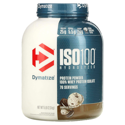 Dymatize, ISO100®, гидролизованный, 100% изолят сывороточного протеина, печенье и сливки, 2,3 кг (5 фунтов)