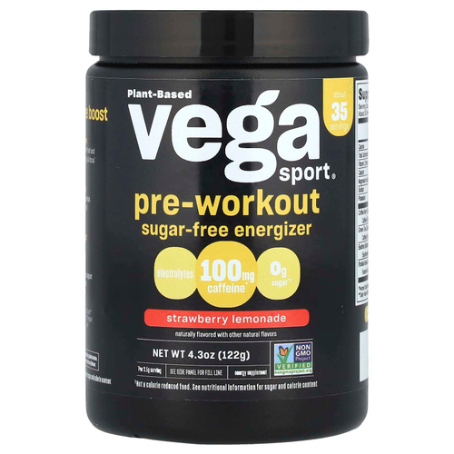 Vega, Sport®, предтренировочное средство без сахара, клубничный лимонад, 122 г (4,3 унции)
