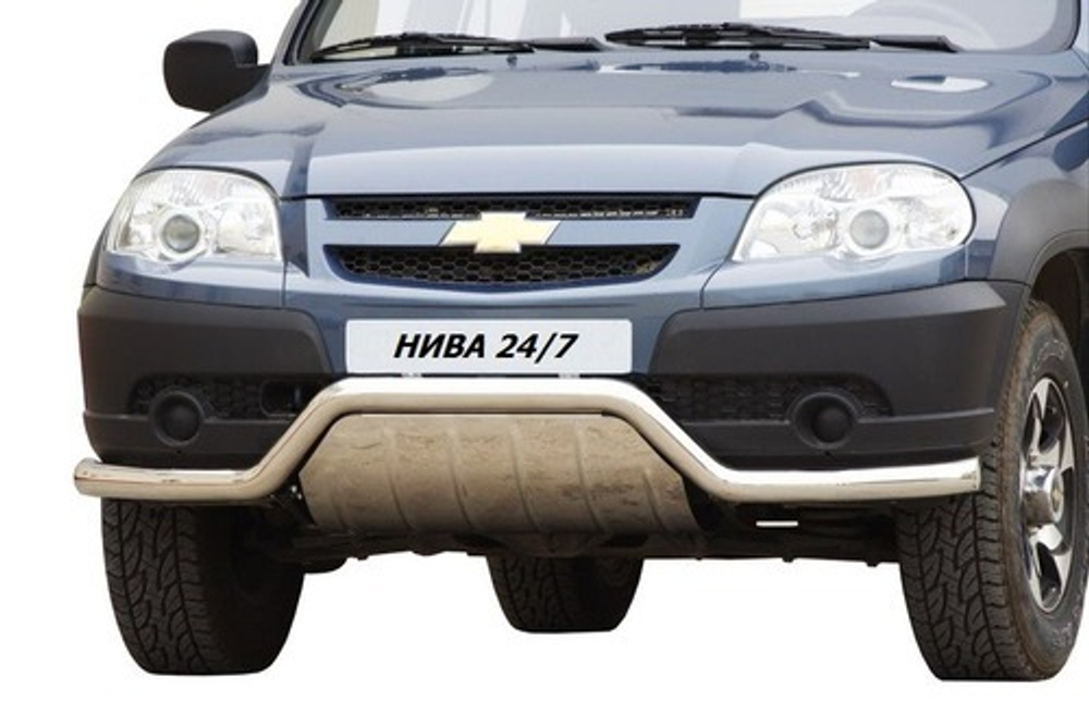 Защита переда "Волна" с дополнительной защитой двигателя (Ø=63,5 мм), Chevrolet Niva (03.2009 -)/Lada Niva (07.2020 -) (нержавеющая сталь)