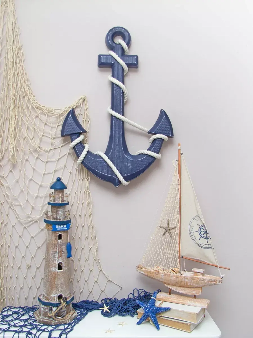 Декор на стену для интерьера "Якорь с канатом"