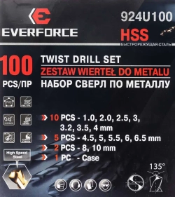 Сверла по металлу, набор 100пр. EVERFORCE EF-924U100