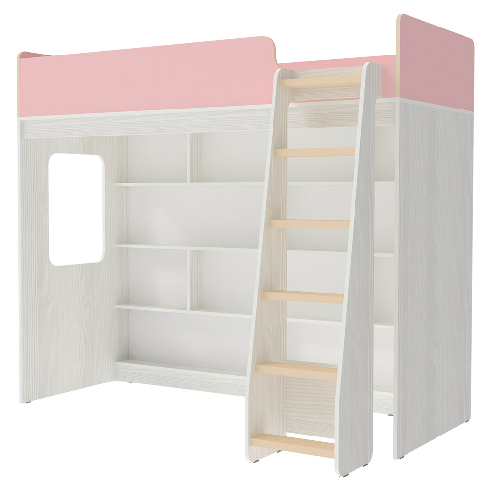 Кровать-чердак КарИВи Л-C601.2 80х190 Белое Дерево Розовый