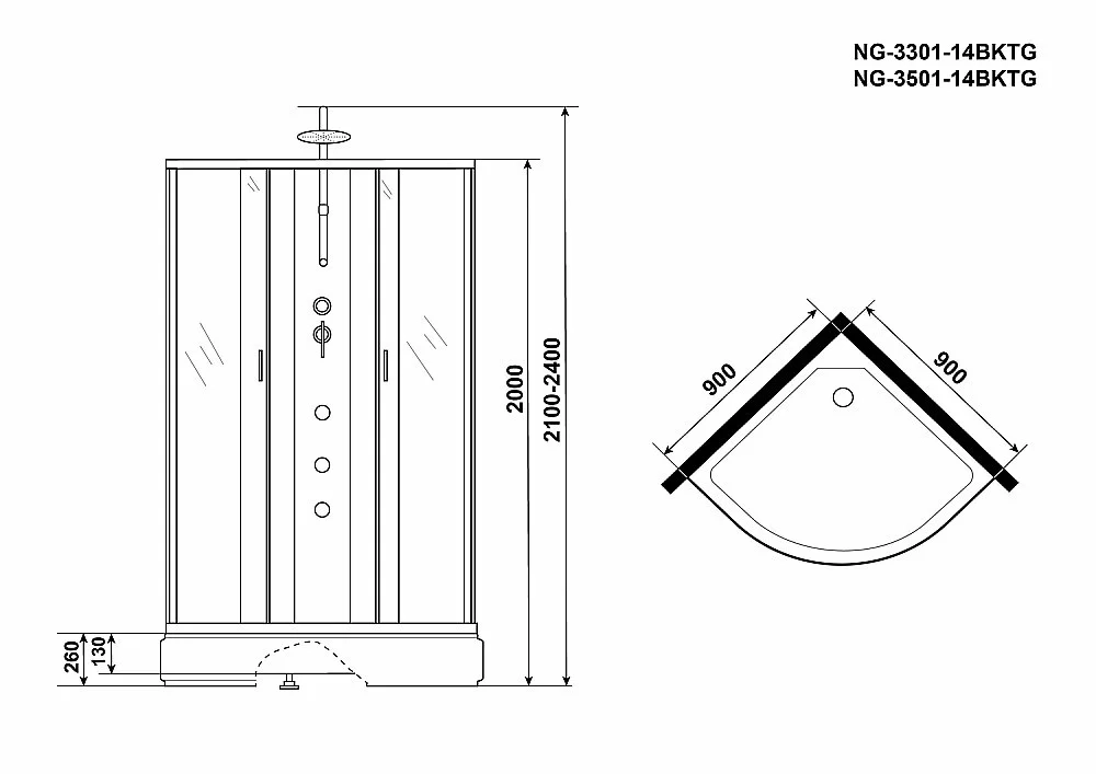 Душевая кабина Niagara Classic NG-3501-14BKTG 90х90 с гидромассажем