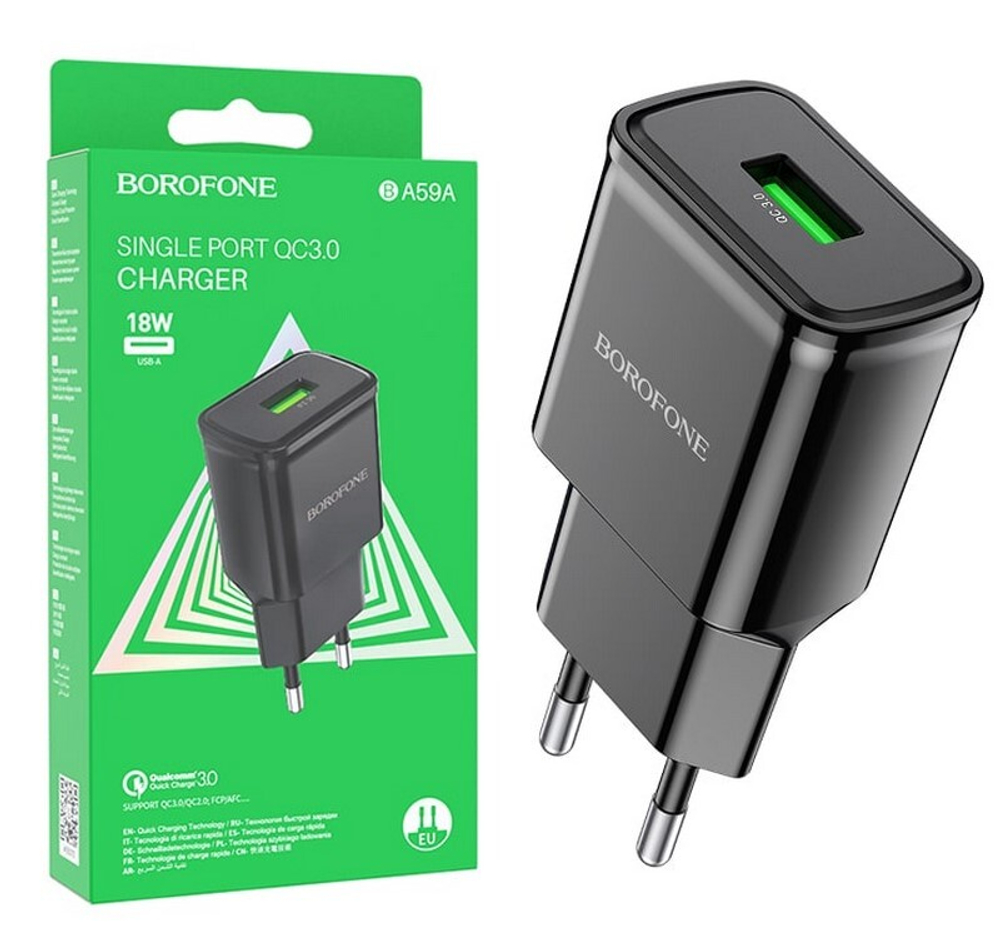 Сетевой адаптер питания BOROFONE BA59A 1USB QC 3.0 (белый)