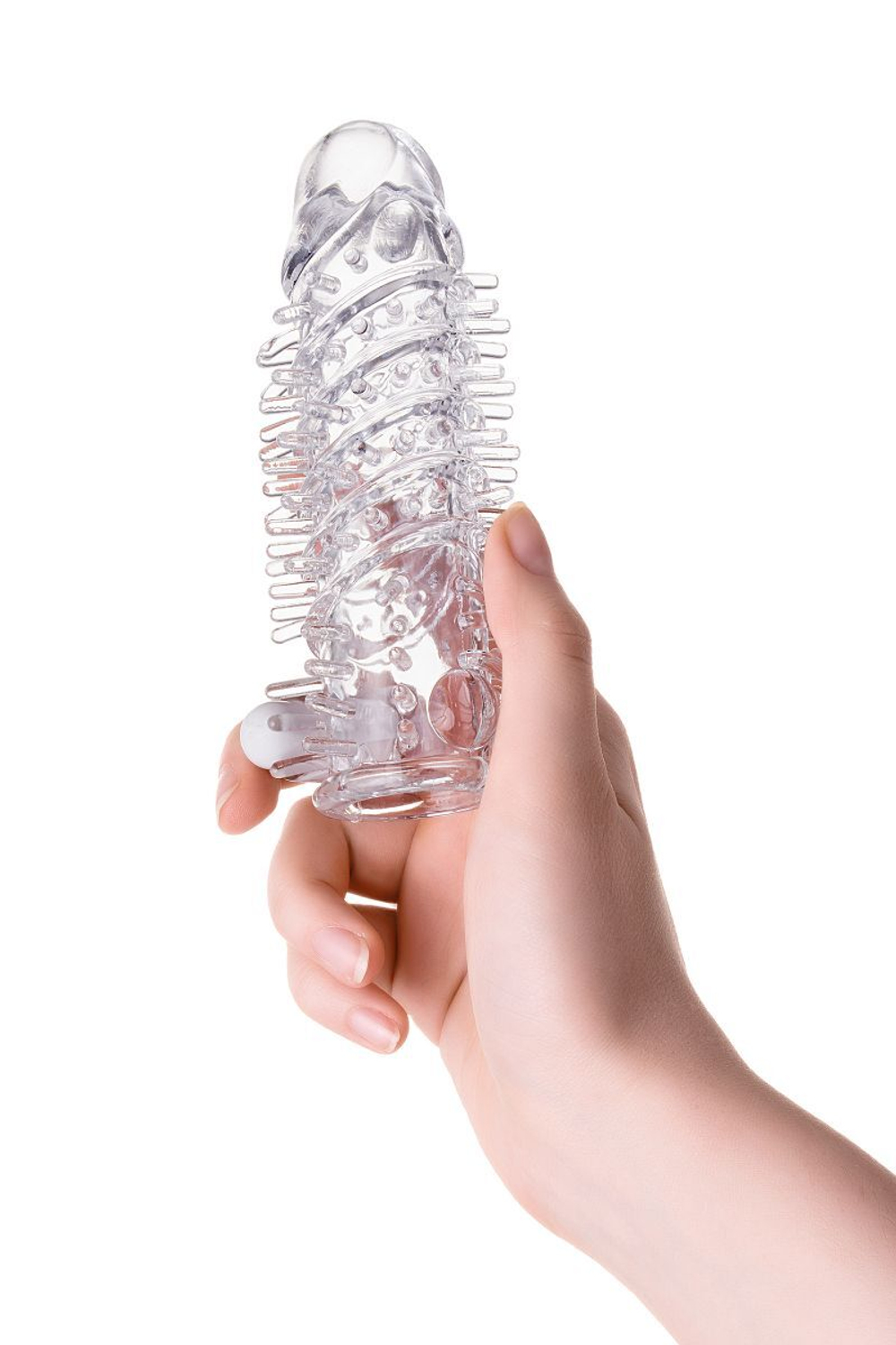 Насадка на пенис TOYFA A-Toys с вибропулей и шипами - 13,4 см. (Цвет: прозрачный)