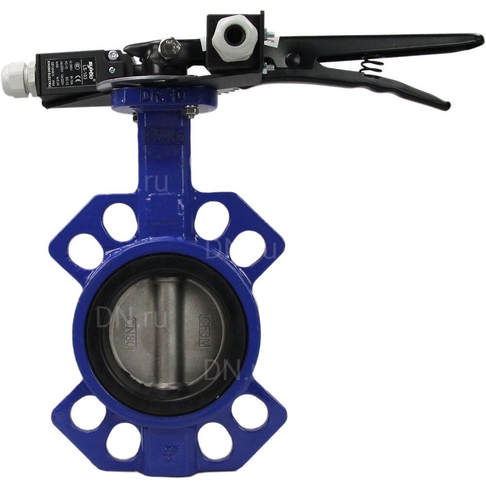 Water Butterfly Valve Elephant WBV1332N-2W-Fb-H body material - Cast iron GGG50, disk material - Stainless steel 316L, seal - NBR with handle, two limit switches LS-103 250V and a bracket for mounting limit switches