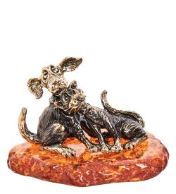 Народные промыслы AM-2132 Фигурка «Кот и Пес» (латунь, янтарь)