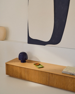 Тумба под телевизор Helvine с 4 ящиками из дубового шпона и закаленного стекла, 200 x 40