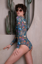 Купальник слитный с рукавом Black Print